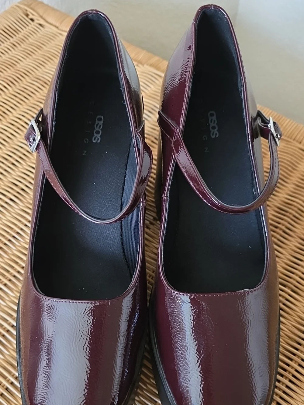 ASOS Burgundy Patent Mary Jane Platform Heels